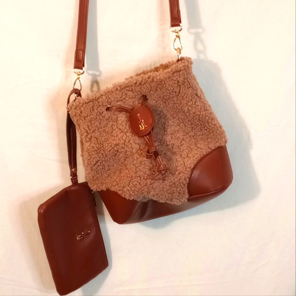 Isaac Mizrahi New York Brown Shearling Bucket Bag